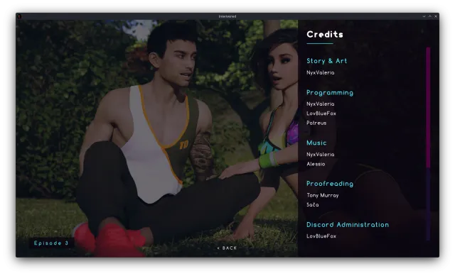 Intertwined game UI design: credits screen